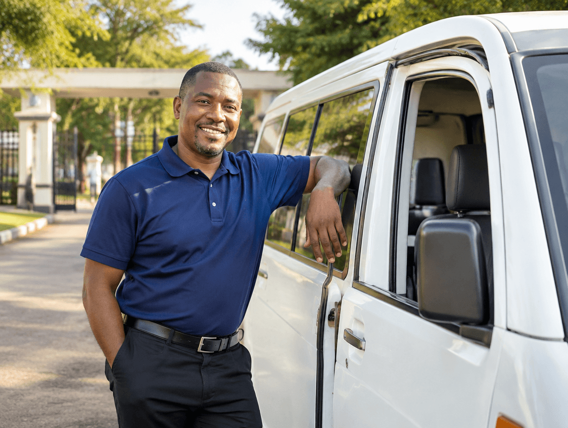 A CampusRide driver at the main gate